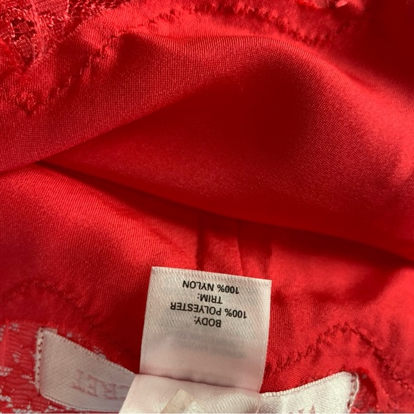 Victoria’s Secret Red Satin Lace Accent Split Babydoll Slip Dress Nightgown - Picture 11 of 14